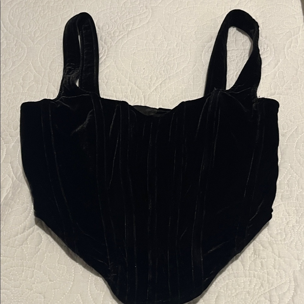 Bardot Midnight Black Velvet Crop Top